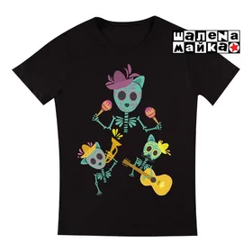 Прикольные футболки: 03 Скелеты Котики на черном